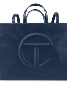 Telfar Navy Blue Leather Shopping Bag